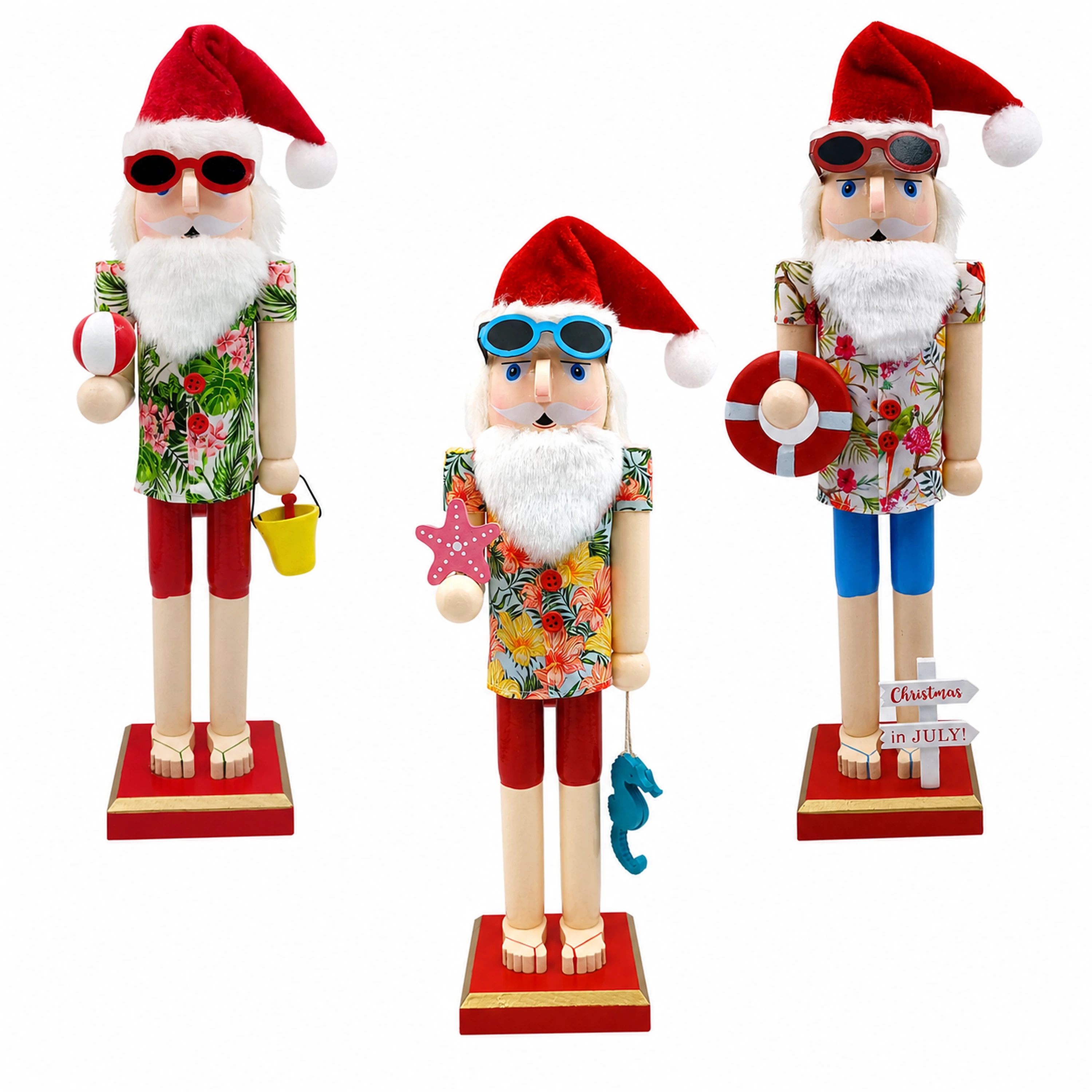 Cascanueces Decorativo de Madera con Diseño Tropical para Navidad, 38 cm