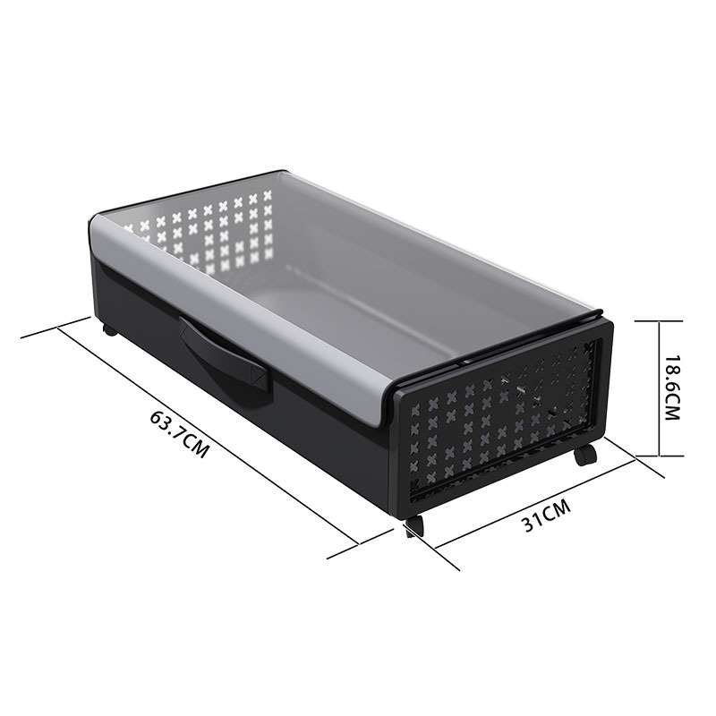 Caja organizadora bajo cama, PP y tela no tejida, con ruedas, plana, antipolvo, 63.7 x 31 x 18.6 cm