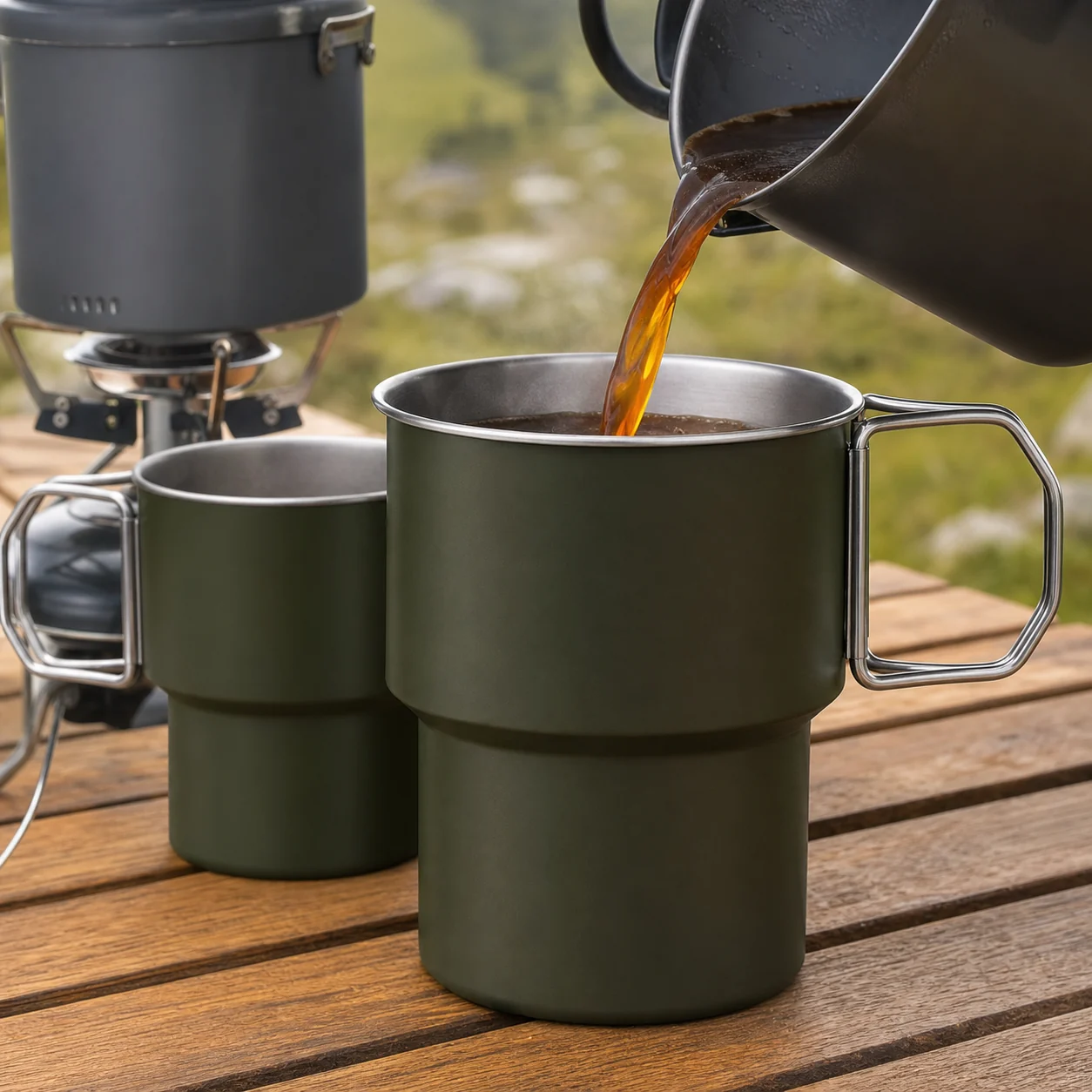 Taza de Acero Inoxidable 304 con Asa para Camping Personalizable