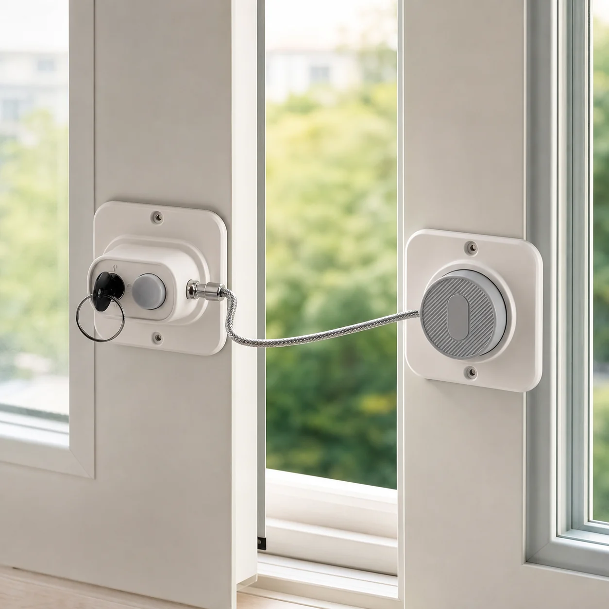 Cerradura Infantil para Ventanas con Cadena y Llave Ajustable