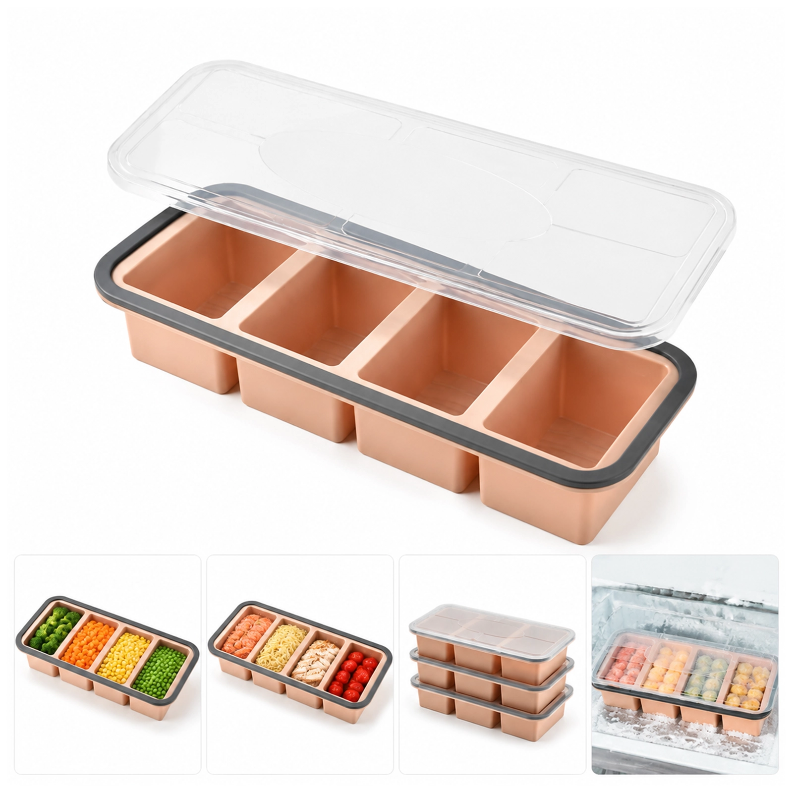 Envase de Silicona con Compartimentos y Tapa, para Congelador