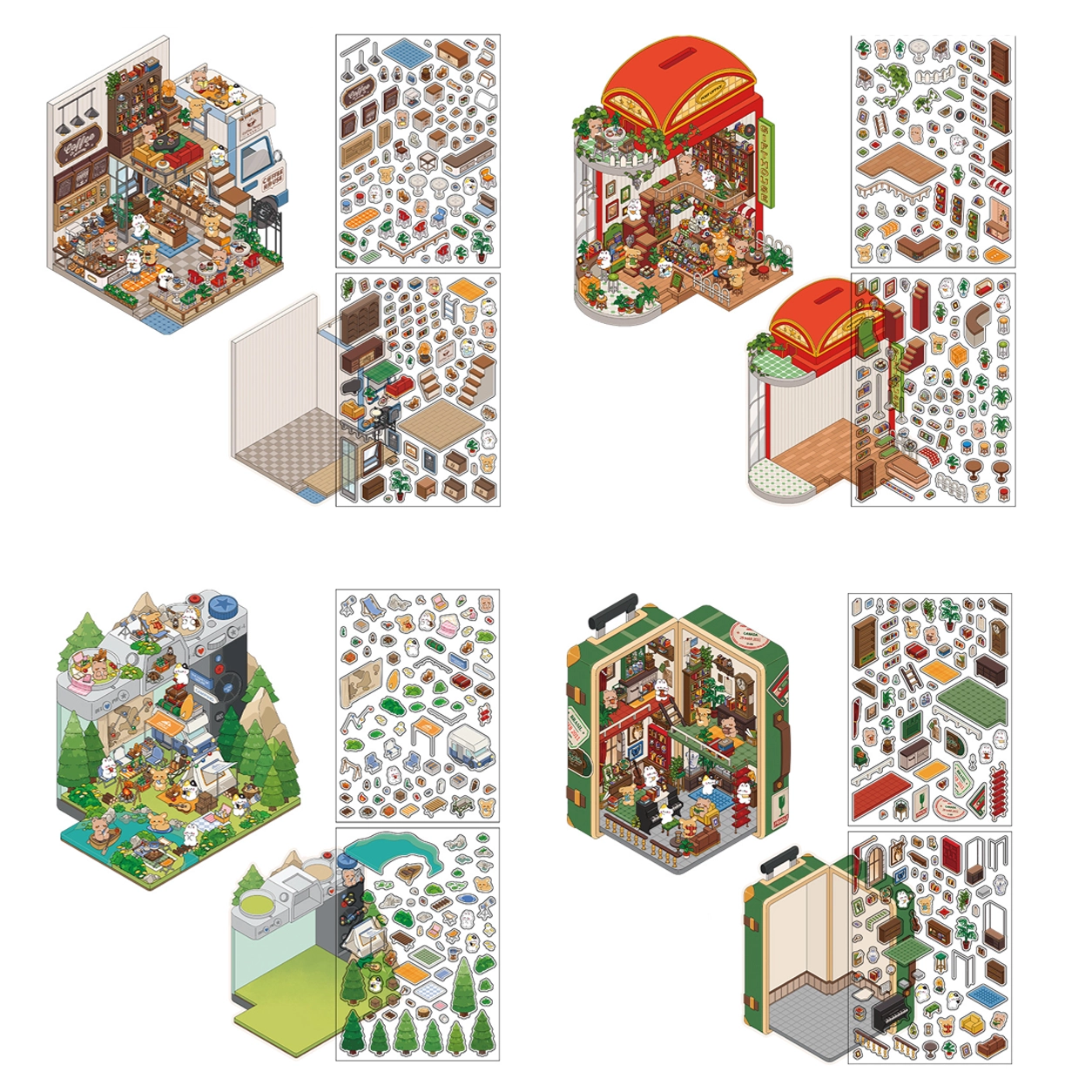 Stickers PET 2.5D con Escenas Cartoon para Scrapbooking