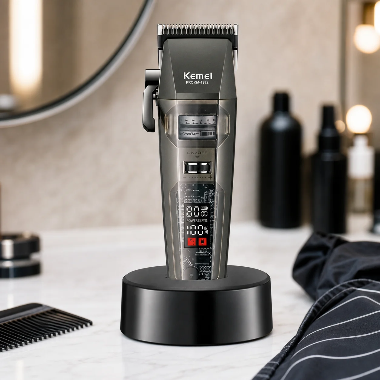 Cortadora de Cabello Profesional Kemei PRO KM-1382 Pantalla Digital Silenciosa