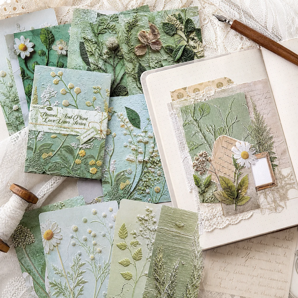 Papel Decorativo Vintage con Relieve Floral para Scrapbooking