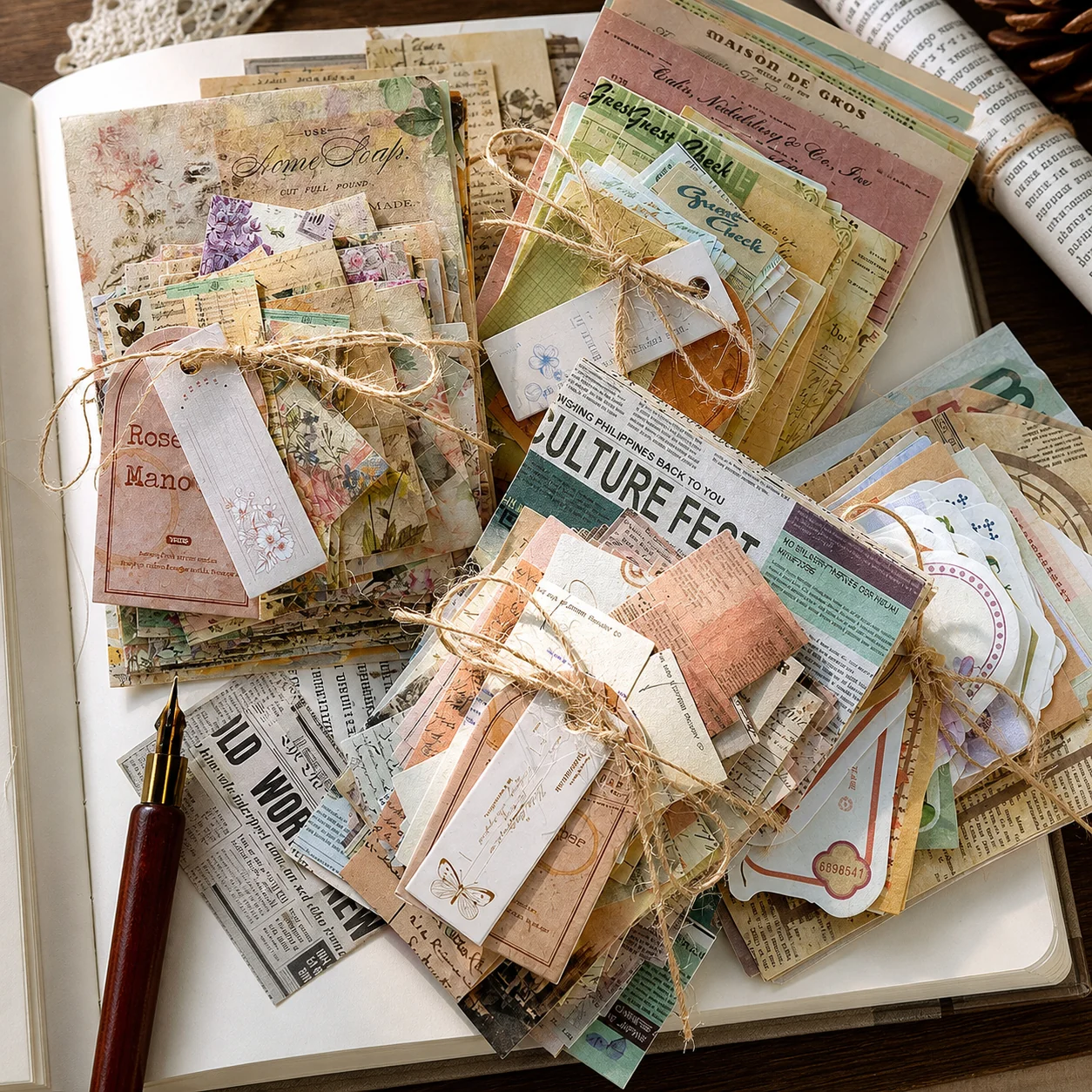 Kit de Papel Decorativo Vintage con Etiquetas para Scrapbooking image 1