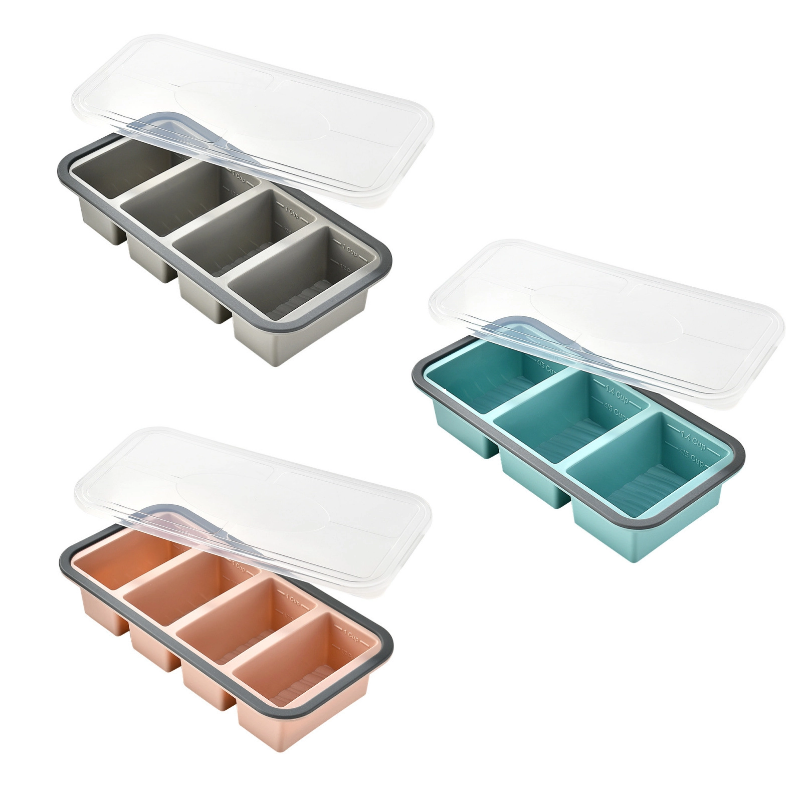 Envase de Silicona con Compartimentos y Tapa, para Congelador