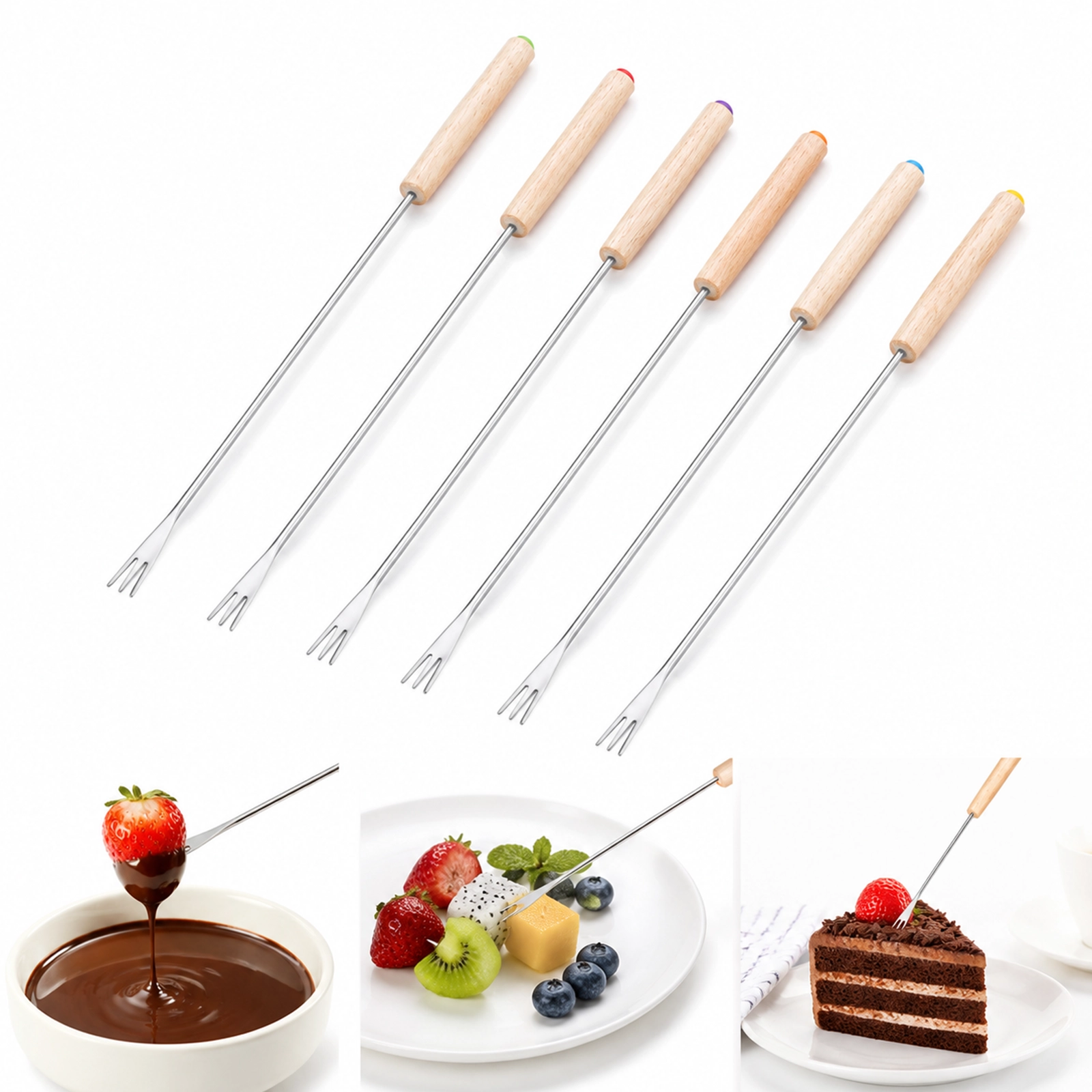 Set de Tenedores para Fondue, Mango de Roble, 6 Piezas