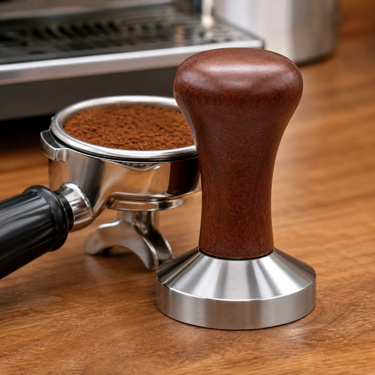 Tamper de Café de Acero Inoxidable con Mango de Madera 51/53/58mm