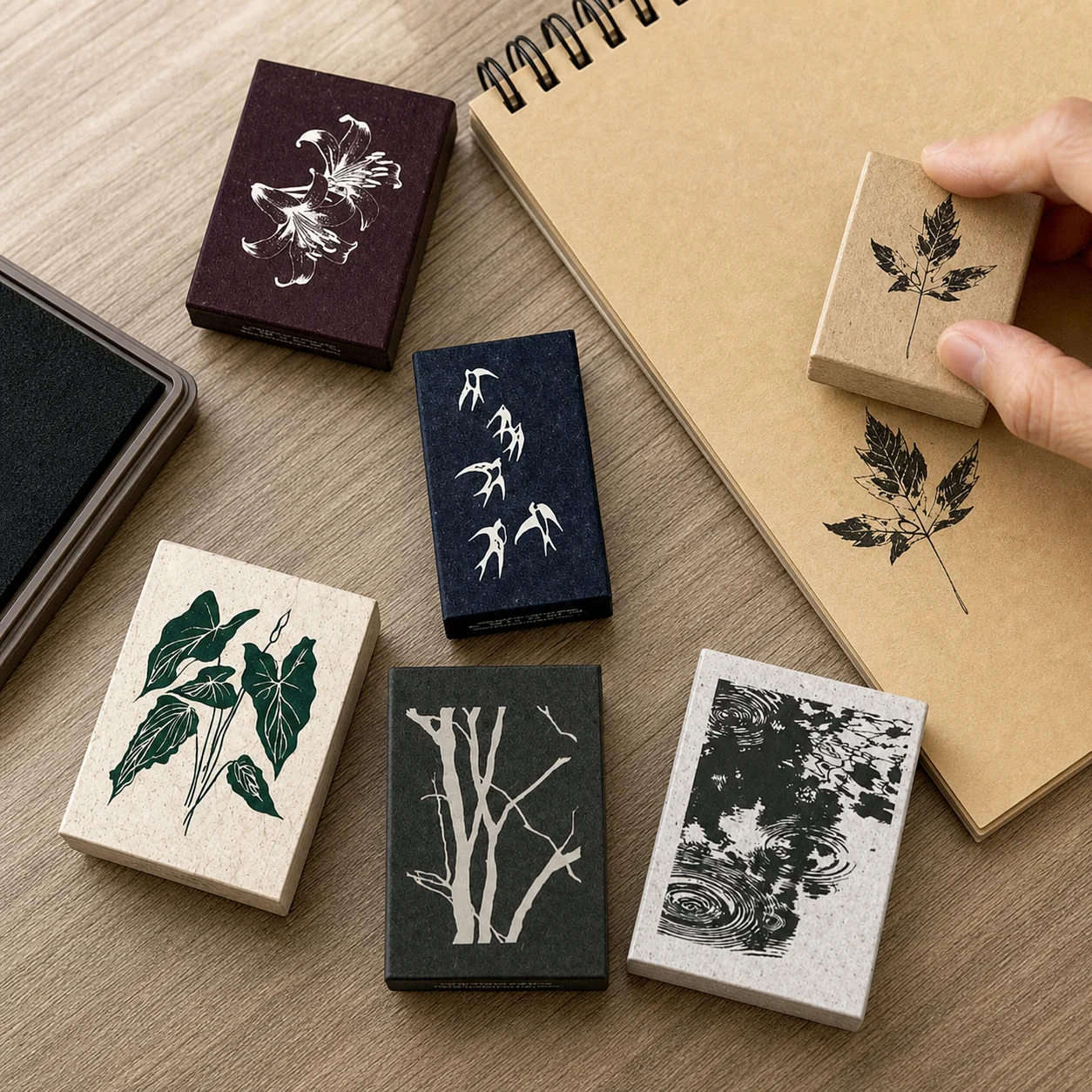 Sello de Madera con Motivos Botánicos Vintage para Scrapbooking image 1