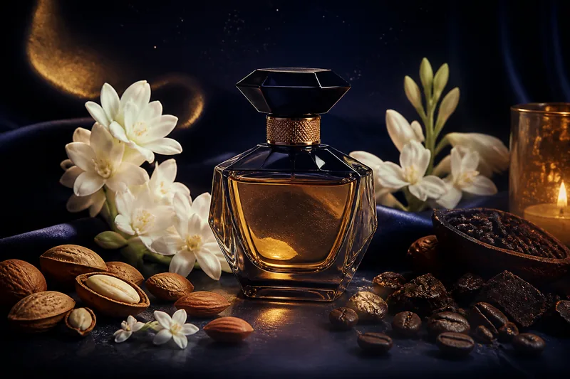 Representación editorial de Carolina Herrera Good Girl Eau de Parfum con jazmín, tuberosa, café y cacao