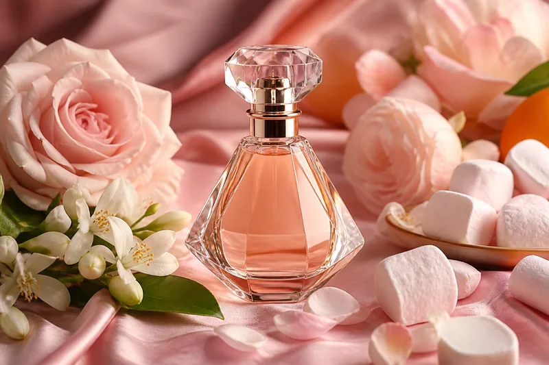 Representación editorial de Kilian Love Don't Be Shy con neroli, rosa y malvavisco