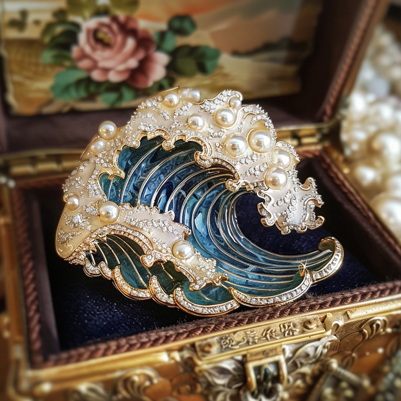 Broche de perlas de agua dulce de lujo de concubina Xiliang, broche original de ondas esmaltadas, ramillete de ondas, personalización