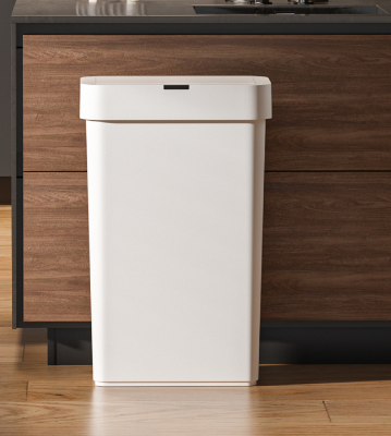 Cubo de basura con sensor inteligente, disponible en blanco y negro, funciona con batería, tiene sensor de gestos y función de encendido continuo con un solo botón.