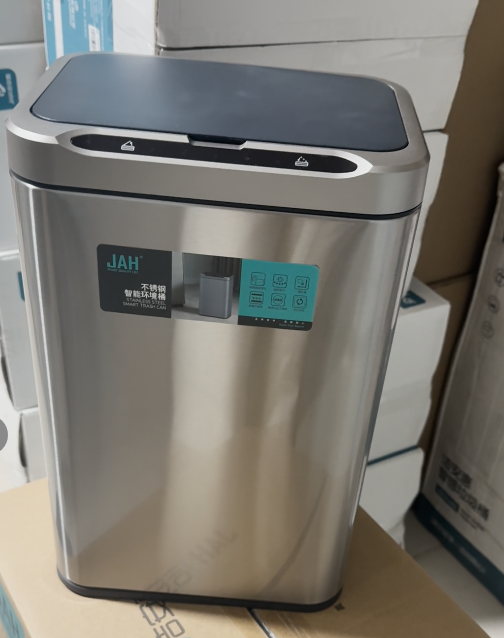 Bote de basura con sensor inteligente, de acero inoxidable, funciona con pilas (pilas no incluidas), con luz ambiental, control por gestos, apertura siempre activa con un botón, sensor de flexión de rodilla, contenedor interior no incluido.